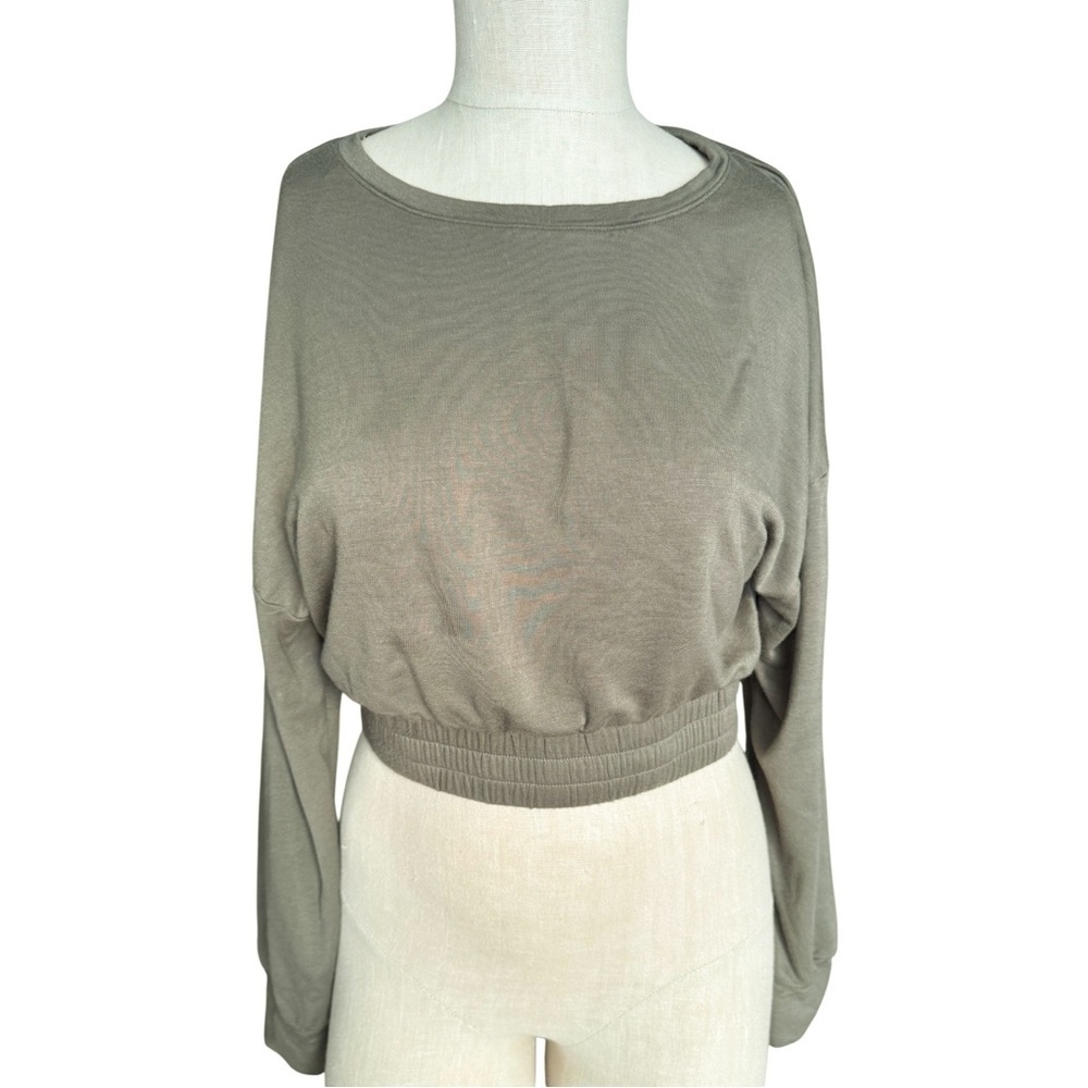 Socialite Olive Green Cropped Dolman Sleeve Banded Hem Pullover Sweatshirt Sz S